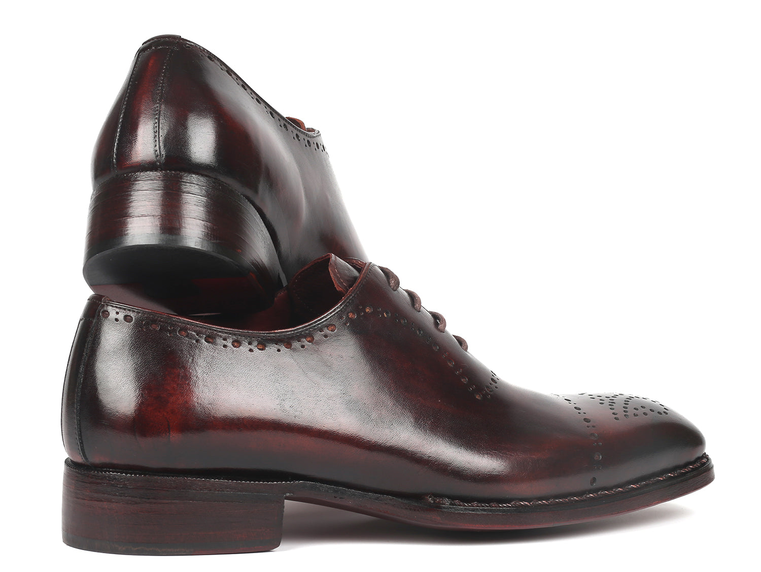 Paul Parkman Dark Bordeaux Goodyear Welted Oxfords showcasing hand-painted leather and elegant design.